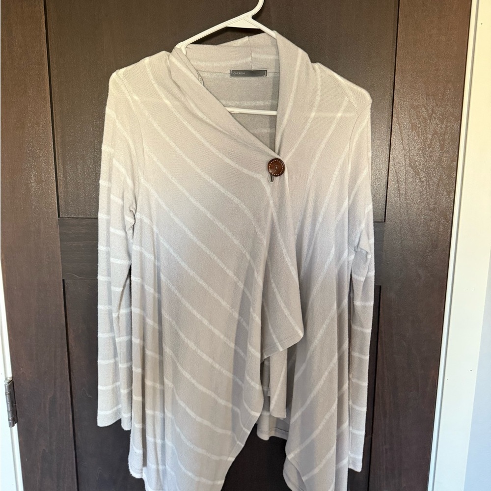 Cherish Cream Striped Cardigan with Button Accent